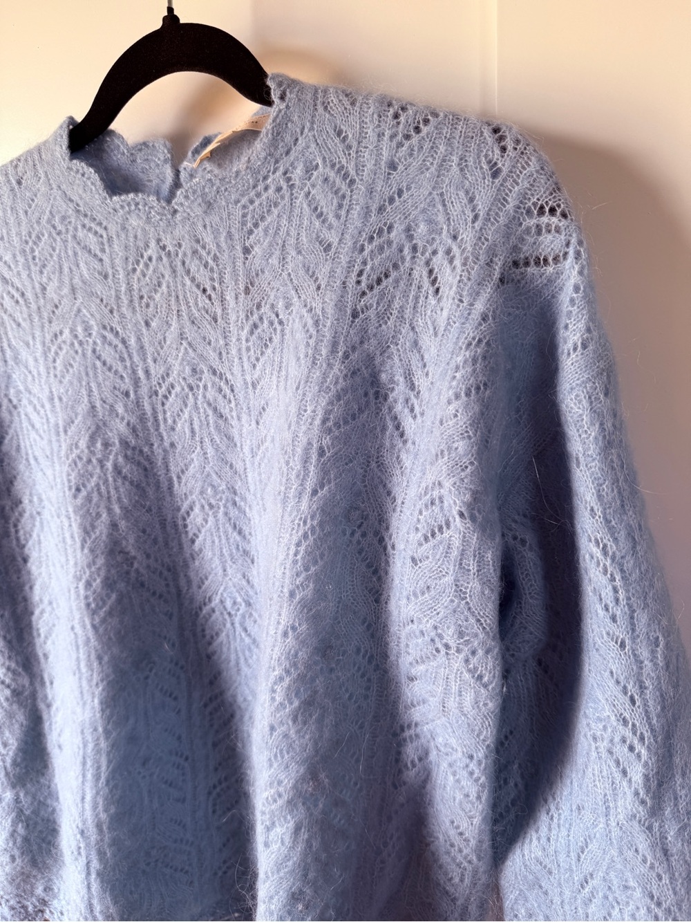 Sézane Louison Jumper in Polar Blue Knit Scalloped Crochet Hem Sweater Medium - Picture 4 of 10